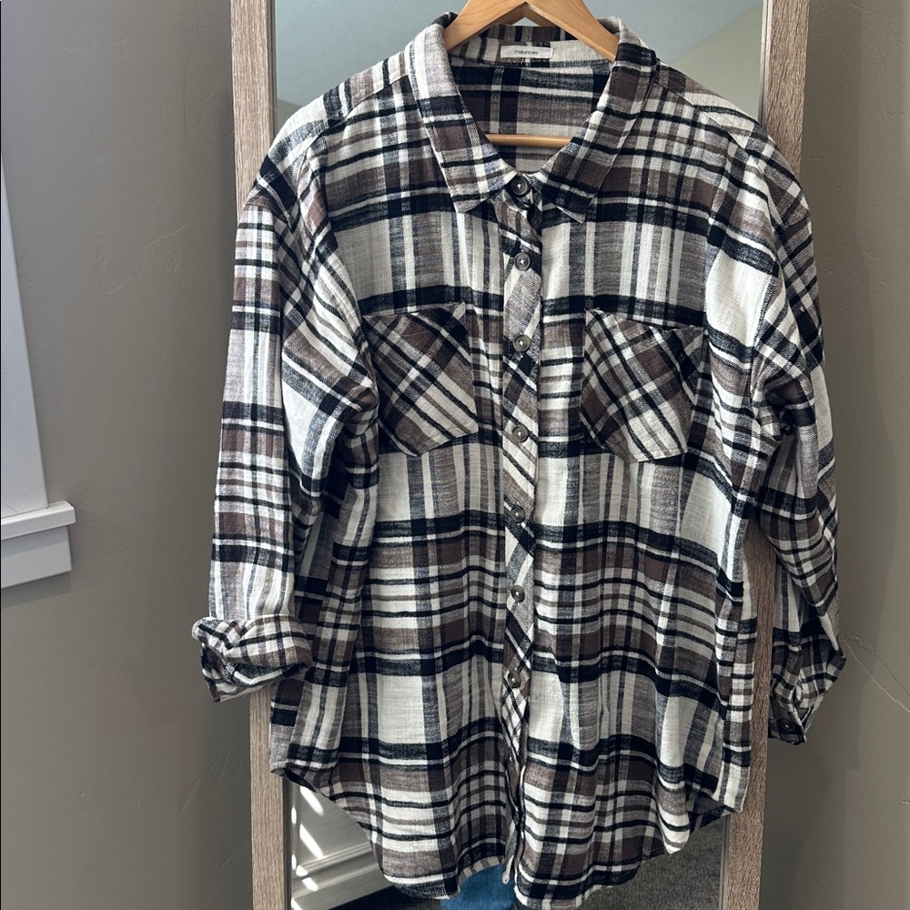 Maurices Black and Brown Plaid Shirt